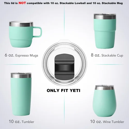 Vista 2 de Tapa para vaso de vino de 10 onzas, tapas de repuesto compatibles con tazas YETI de 6 onzas, taza apilable de 8 onzas y vaso de vino de 10 onzas