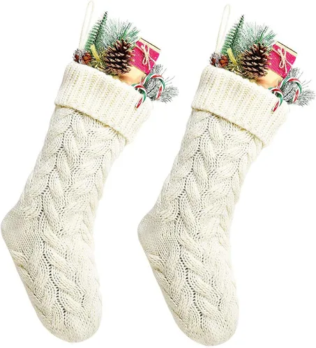 Vista 6 de Medias de Navidad, 18 pulgadas, calcetines de punto trenzado azul para decoración de Navidad, paquete de 2