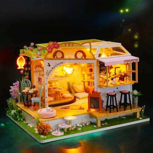 Vista 3 de Roroom Kit de casa de muñecas en miniatura y muebles, mini casa de muñecas de madera 3D, modelo de artesanía, estilo de tienda de flores