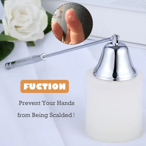 Vista 2 de MUXSAM Snuffer de velas con mango largo, accesorio para velas, 1 unidad de acero inoxidable para apagar velas de forma segura (plateado)