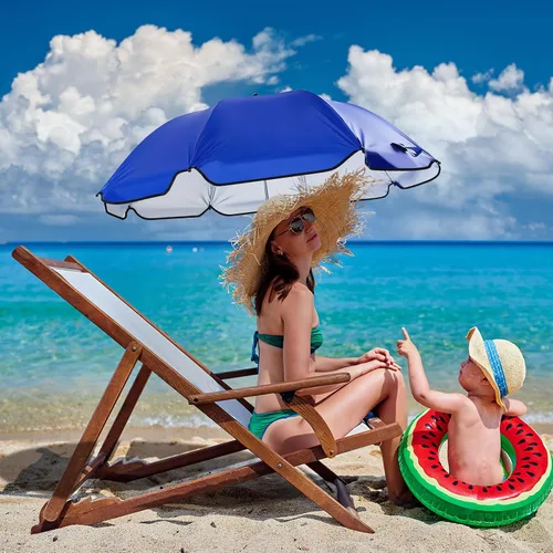Vista 7 de Buryeah Paraguas automático para silla con abrazadera universal de 44 pulgadas, UPF 50+, abrazadera portátil en silla de playa, sombrilla ajustable