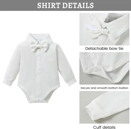 Vista 3 de WESIDOM Ropa de bebé niño 0-18M recién nacido traje de caballero, camisa+pajarita+boina+pantalón con tirantes Conjunto de ropa para bebé niño