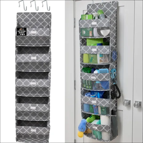Vista 22 de Gorilla Grip - Zapatero para colgar en la puerta, 24 bolsillos de malla para sostener hasta 40 libras, organizador para parte trasera del armario