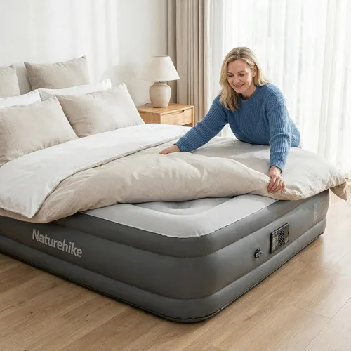 Vista 2 de Colchón de aire Naturehike de tela pongee tamaño queen con bomba de alta velocidad incorporada que se detiene automáticamente, colchón hinchable