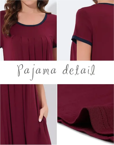 Vista 4 de cheibear Camisones de pijama para mujer, ropa de dormir, color sólido, cuello redondo
