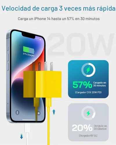 Vista 2 de CXX 20W Fast Charger for iPhone 14/13/12 [3-Pack, MFi Certified] Yellow