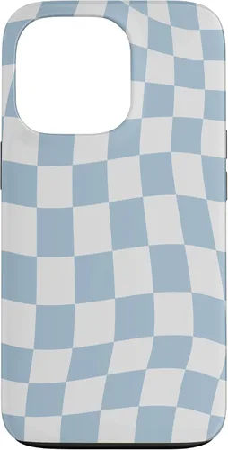 Vista 10 de Funda estética pastel azul claro remolino a cuadros para iPhone 16