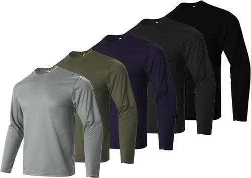 Vista 10 de LeeHanTon Camisas de manga larga para hombre, de secado rápido, cuello redondo, camisetas de trabajo, atléticas, ciclismo, senderismo, paquete de 5