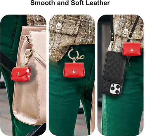 Vista 8 de Bocasal Una elegante funda tipo cartera cruzada para iPhone 14 Pro Max + una funda delgada de cuero para AirPods Pro