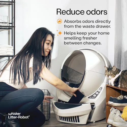 Vista 2 de Whisker - 3 filtros de carbono Litter-Robot - Paquete de 6 filtros de caja de arena, diseñado para robot de basura, absorbe olores y controla