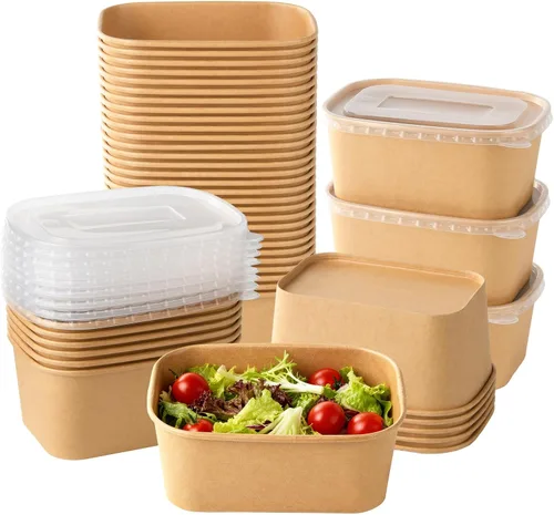 Vista 11 de Vasos de papel para helado con tapas de papel, tazas de sopa caliente/fría con tapas (kraft) (50, 12 onzas)
