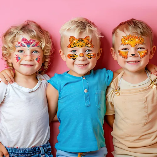 Vista 3 de Leesgel 24 hojas de tatuajes faciales con purpurina para niños, tatuajes de pintura facial para cumpleaños de niños y niñas, recuerdos de fiesta