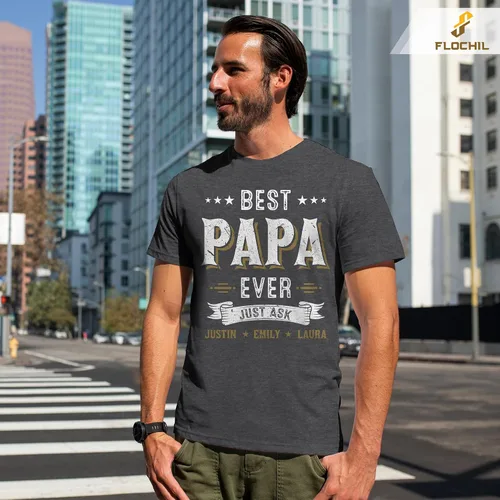 Vista 3 de FLOCHIL Camisetas personalizadas para el mejor papá para hombres, camisa personalizada para papá con nombres de niños, camiseta personalizada
