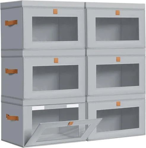 Vista 12 de DIMJ Contenedores de Almacenamiento con Tapas - Paquete de 4 Organizadores Grandes de Tela para Armario con Ventana y Asas, Cajas de Almacenamiento