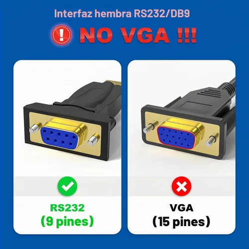 Vista 2 de Adaptador USB a RS232 con chip FTDI, convertidor USB a DB9 Serial Hembra Compatible con Windows 10, 8.1, 8, 7, Vista, XP, Linux y Mac OS X 10.6