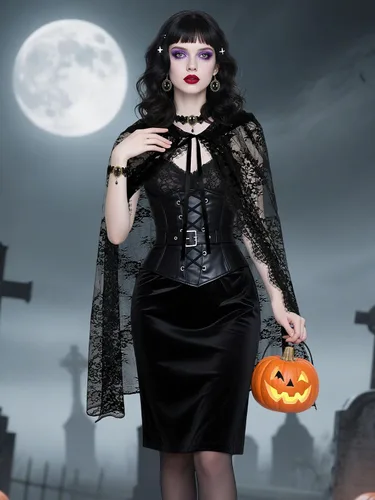 Vista 2 de Disfraz de bruja de Halloween, capa negra con capucha para mujer Gargantilla gótica, pulseras de encaje, pendientes, capa corta gótica, capa