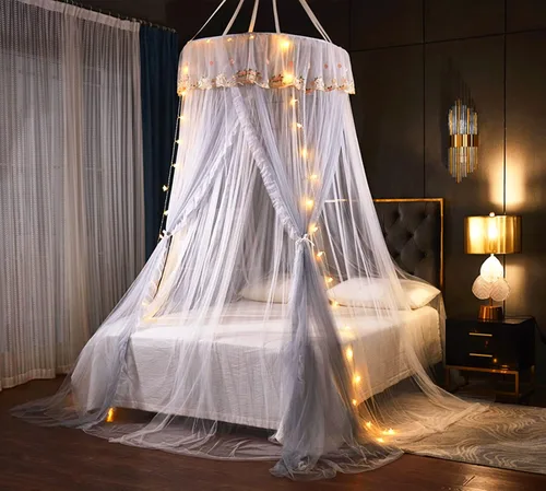 Vista 11 de VETHIN - Dosel de cama de princesa para niñas, cortina de dosel de cama de doble capa con malla transparente, mosquitero de princesa con encaje