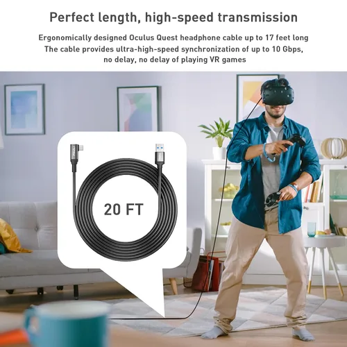 Vista 7 de Cable de enlace de 20 pies, cable para Oculus VR Link Cable de auriculares para Oculus Quest 2 Quest 1, cable de carga USB 3.0 tipo C a C de alta