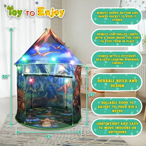 Vista 8 de Tienda de campaña desplegable de dinosaurio para niños de Toy to Enjoy - Perfecta para interiores y exteriores. Tienda de campaña de dinosaurio