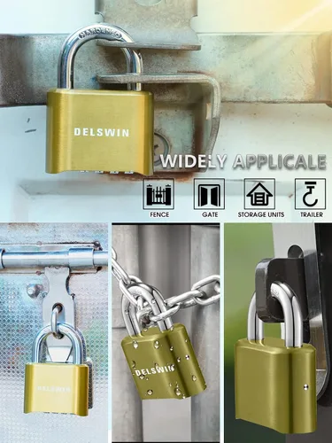 Vista 6 de DELSWIN Candado de combinación de 4 dígitos para exterior con grillete de acero endurecido - Candado resistente para casillero con grillete de acero