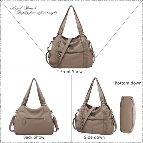 Vista 3 de Angel Barcelo - Bolsa de hombro amplia para mujer, diseño Hobo, cuero lavado