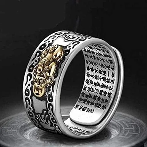 Vista 3 de GANGJI Feng Shui Pixiu Mani - Anillo de mantra con protección budista, anillo ajustable con salud, regalo de amor de la suerte para la familia