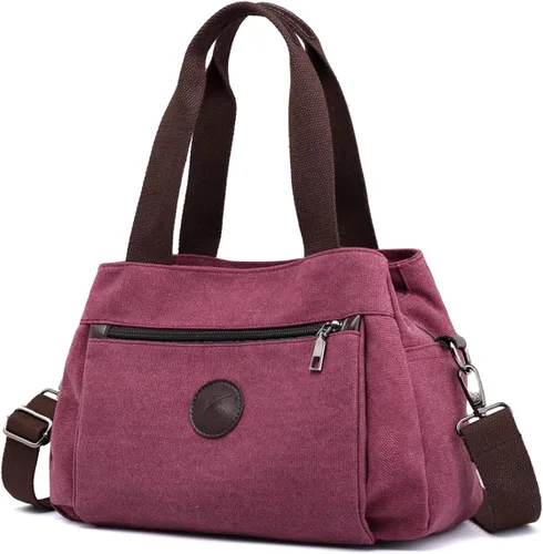 Vista 9 de Bolsos tipo morral de lona para mujer, bolsos cruzados de hombro, cartera con múltiples compartimentos, tamaño mediano Beige - Medium