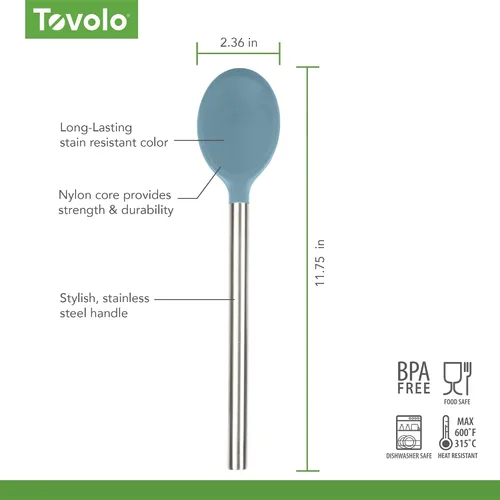 Vista 4 de Tovolo Cuchara mezcladora de silicona con mango de acero inoxidable, pizarra azul, apta para lavavajillas, resistente al calor, resistente a