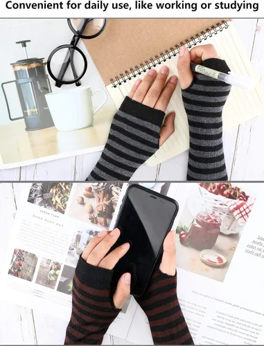 Vista 4 de 6 pares de guantes largos sin dedos para mujer, calentadores de brazos, de punto elástico
