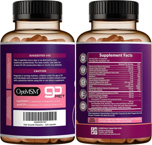 Vista 9 de Paquete de 2 vitaminas para el crecimiento del cabello para mujeres Biotina 10,000 mcg, colágeno, OptiMSM® patentado, goMCT®, saw palmetto