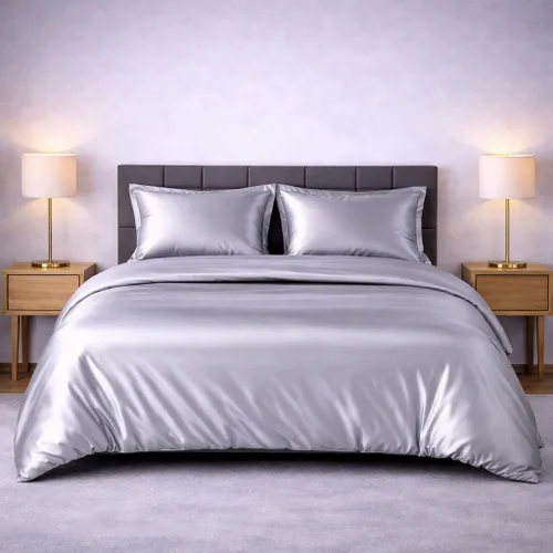 Vista 26 de Juego de funda de edredón de satén de seda – Juego de ropa de cama de lujo de 4 piezas con 1 funda de edredón, 1 sábana bajera