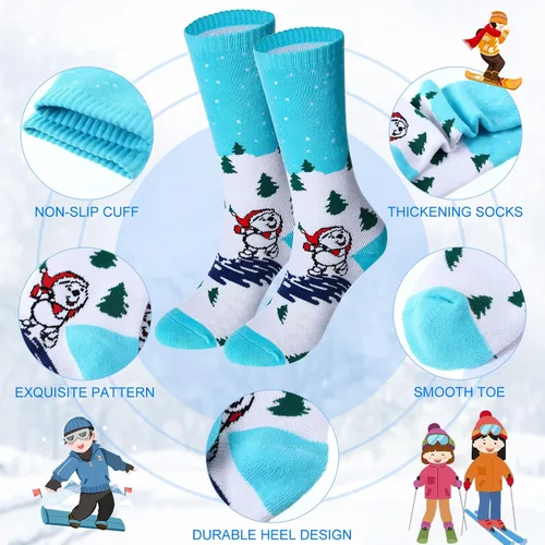 Vista 2 de Geyoga Calcetines de esquí para niños, 8 pares de calcetines de invierno cálidos y largos hasta la rodilla para nieve, esquí, snowboard y patinaje