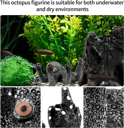 Vista 3 de Decoración de pulpo para acuario, resina negra, vida marina artificial, adecuada para varias peceras
