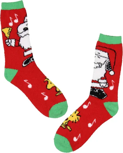 Vista 2 de Bioworld Peanuts Santa Snoopy And Woodstock - Calcetines de felpa para adultos, paquete de 2 unidades para mujeres y hombres, Multi colorido