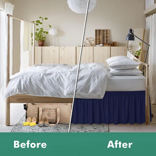 Vista 60 de Biscaynebay Faldas de cama envolventes con esquinas divididas para camas Twin/Twin XL de 15 pulgadas de caída, volantes de polvo elásticos Negro