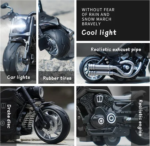 Vista 2 de Ming You Juguetes de motocicleta de tracción hacia atrás, motocicleta de juguete con luz intermitente y sonidos para niños mayores de 3 años