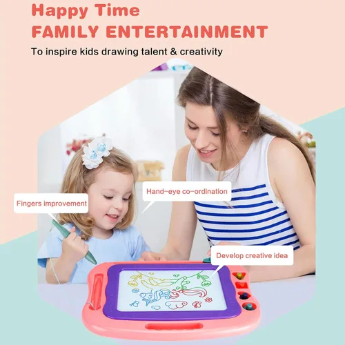 Vista 2 de Wellchild Tablero magnético de dibujo, juguetes para niñas y niños de 3 años, tablero magnético de garabatos para niños, almohadilla de dibujo