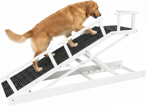 Vista 11 de Rampa plegable para perros de 65 pulgadas para cama, altura ajustable de 6 niveles (13-32.1 pulgadas) con plataforma de descanso, superficie