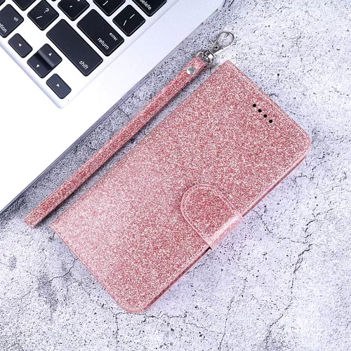 Vista 6 de Funda con purpurina para Oneplus 8 con protector de pantalla de vidrio templado y ranura para tarjetero con función atril de cuerpo completo