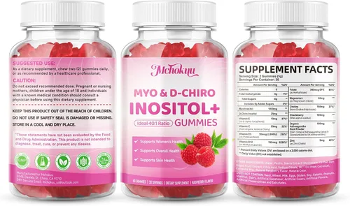 Vista 9 de Gomitas de mio-inositol y D-Chiro inositol, suplemento ideal de proporción 40:1 para mujeres con vitamina D3 y B12 para apoyar el equilibrio
