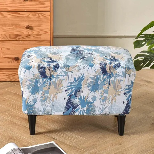 Vista 10 de Funda elástica otomana rectangular para taburete, funda de elastano estampada para reposapiés, protector antideslizante para reposapiés, con parte #1