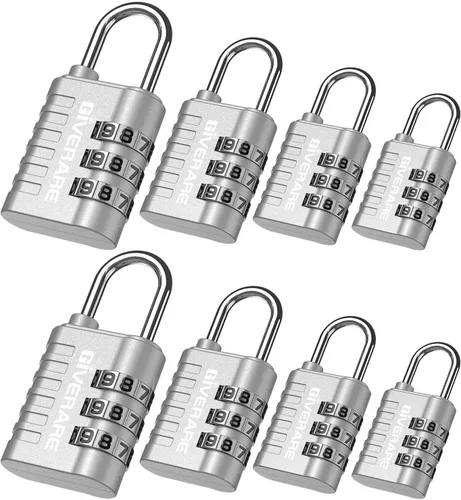 Vista 8 de GIVERARE Paquete de 8 cerraduras de combinación, candado de 3 dígitos sin llave, cerraduras de equipaje reiniciables para mochila, gimnasio, escuela