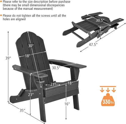 Vista 3 de Giantex Adirondack - Silla plegable para exteriores, silla de patio resistente a la intemperie de HDPE con soporte integrado para tazas, silla
