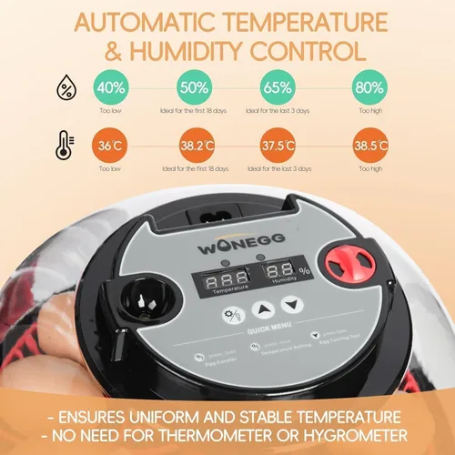 Vista 2 de ZEMIRO CHARGE Incubadora de 12 huevos con giro automático, control de humedad, vela LED para huevos, y adición automática de agua, para incubar