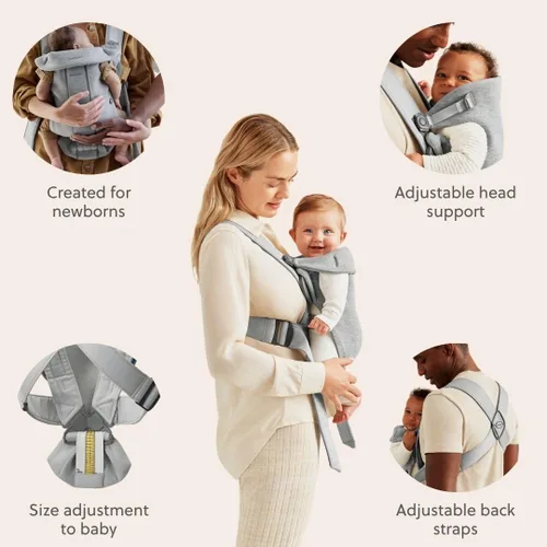 Vista 4 de BabyBjörn Portabebés Mini, gris claro, jersey 3D Portabebés (7-25 libras), ergonómico, fácil de usar