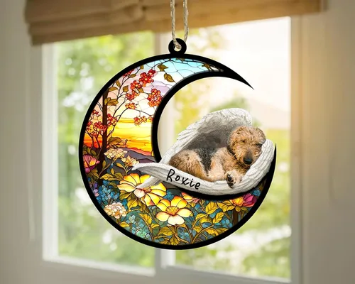 Vista 4 de Atrapasoles conmemorativo personalizado para perros, adorno navideño de Airedale Terrier, recuerdo por pérdida de mascota, regalos conmemorativos