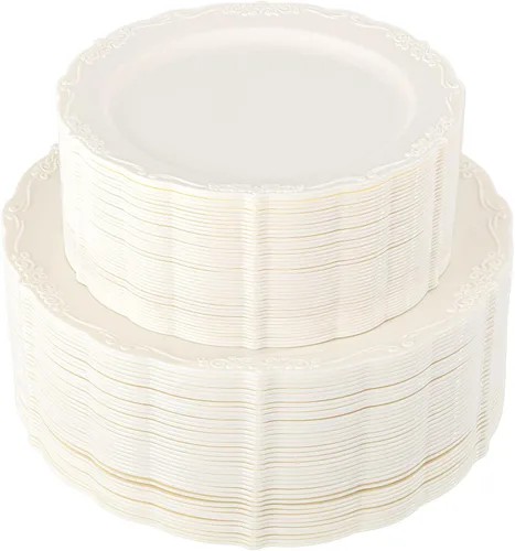 Vista 15 de U-QE 100 platos de plástico ámbar – Platos de plástico marrón transparente desechables resistentes – platos desechables para fiestas, incluyendo 50
