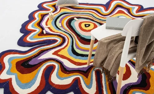 Vista 4 de Beyond Rug - Alfombra de forma irregular con patrón de ilusión copetuda a mano, 100% lana, hecha a mano (color multicolor, 4 x 4 pies)