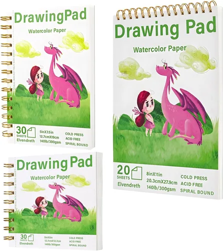 Vista 12 de Elvendreth Cuaderno de papel para acuarela 5x5 pulgadas, 30 hojas de papel prensado en frío (140 lb/300 g/m²), encuadernado en espiral/línea