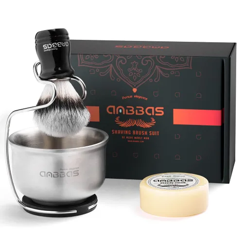Vista 11 de Kit de afeitado Anbbas con brocha de cerdas de tejón puro, mango de madera negra y barra de jabón recargable de 100g, soporte de afeitado de acero